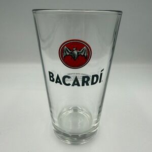 Bacardi Rum Pint Glass Red Bat Logo Clear Barware Collectible 2018 Edition